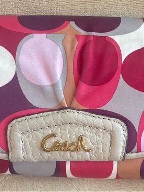 Coach Multicolor Circle Print Wallet with Cream Trim and Gold Logo